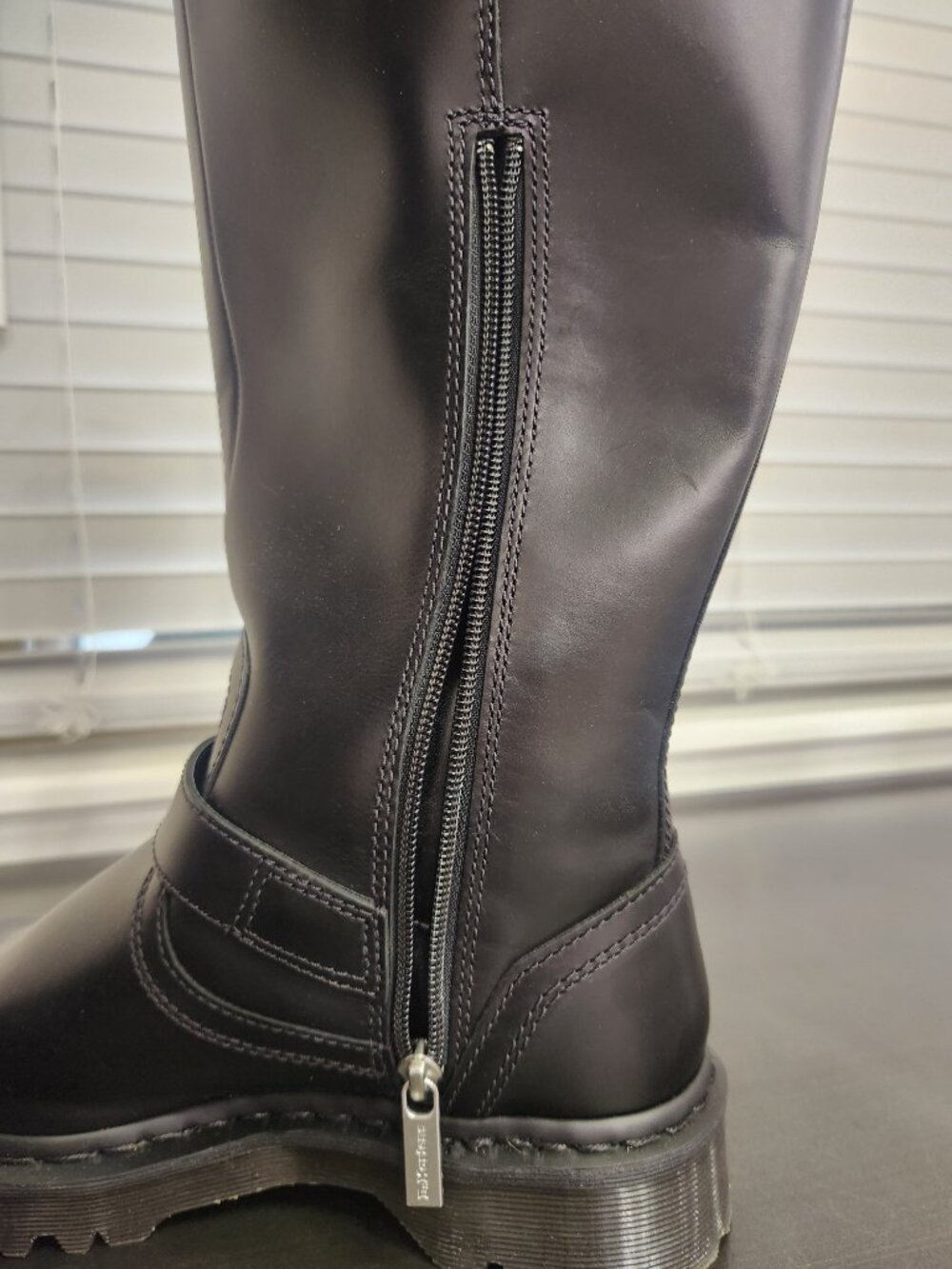 Dr. Martens Anistone Knee High Orleans Leather Biker Boots - Picture 11 of 12